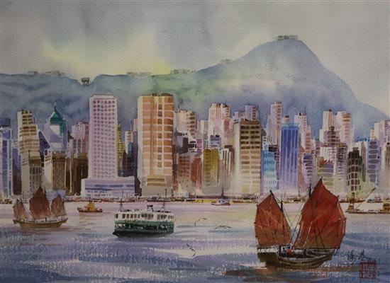 Chinese School View of Hong Kong 11 x 15in.